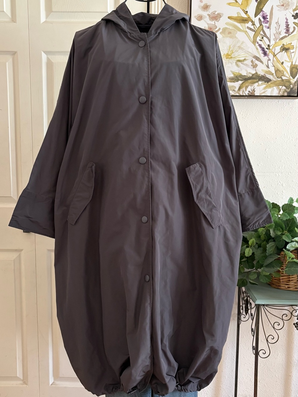 Zara Dark Gray Hooded Oversized Raincoat M/L